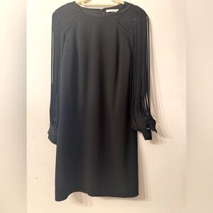 Halston Heritage Black Long Sleeve Fringe Detail Dress